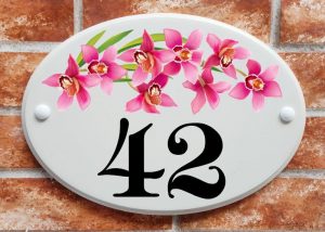 Orchid flowers house number sign (code 063)